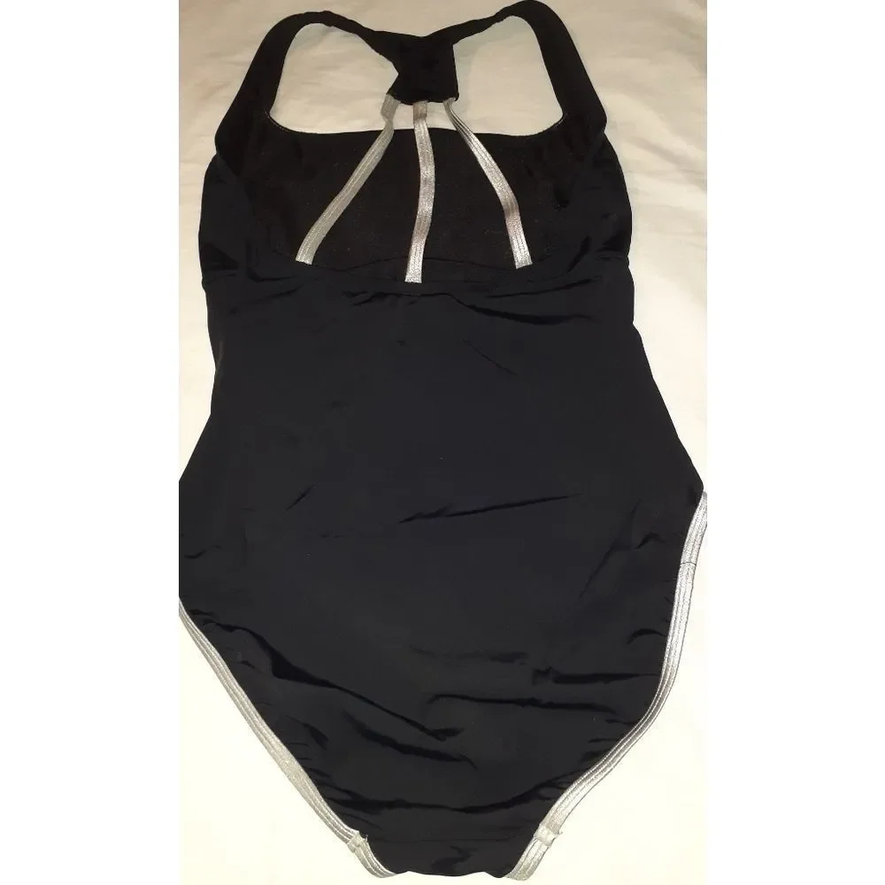 Speedo Black & Silver 1 Piece Swimsuit‎ Size 12